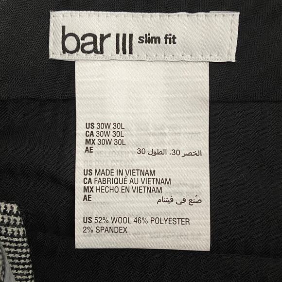Bar III Suit Separates Men's 30x30 Dress Pants Slim Fit Black/White Plaid NEW - Picture 10 of 11
